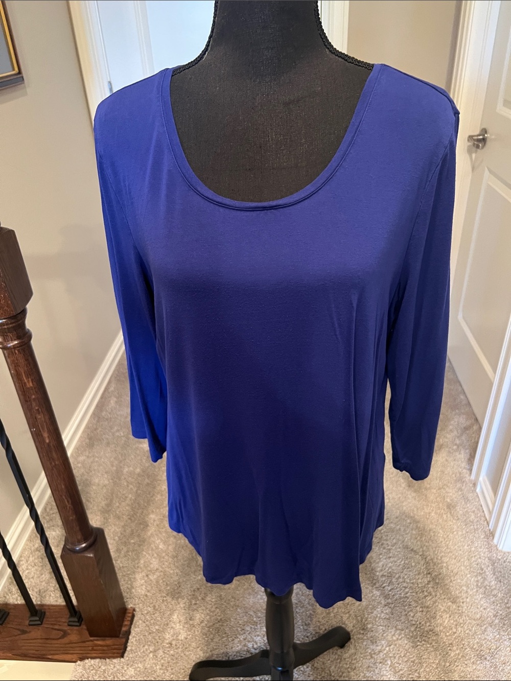 JM Collection Scoop Neck Long Sleeve Top - Cobalt Blue